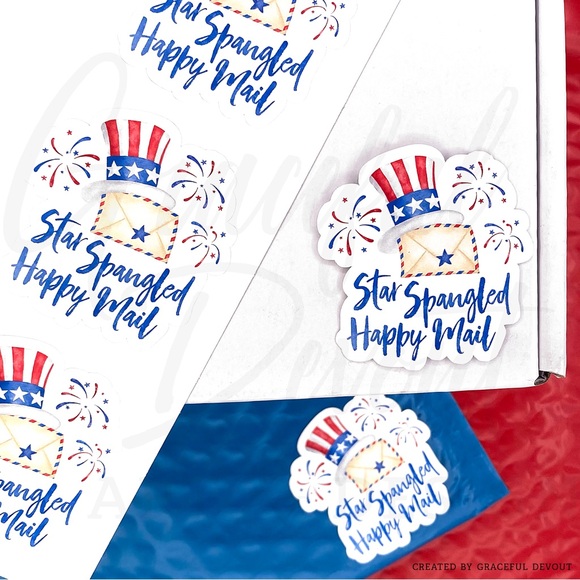 Star Spangled Happy Mail - 2" (inches) Sticker (48ct.)  [GD78-48] - Picture 5 of 5